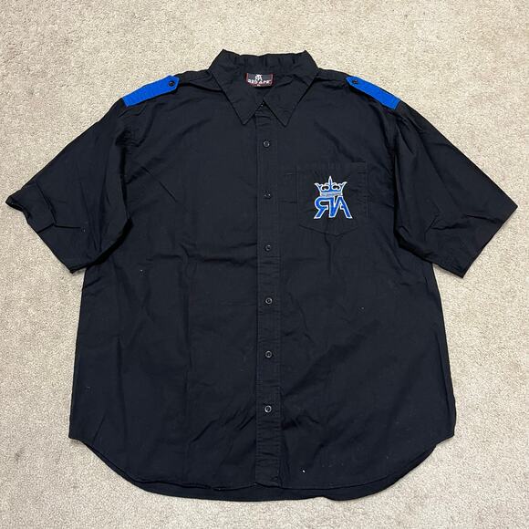 Y2K Red Ape Crown Wing Graphic Black Button Up Polo Shirt XL - Picture 2 of 6